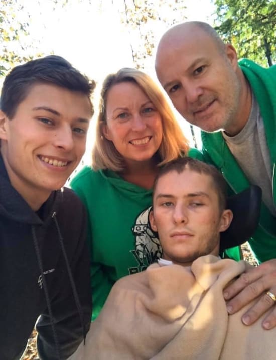 Mitchell and his family in November 2018, at the start of his inpatient rehab.