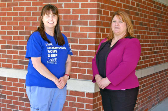 Eve Winters and Teresa Hunt celebrate 30 years with Lake Regional in 2022.