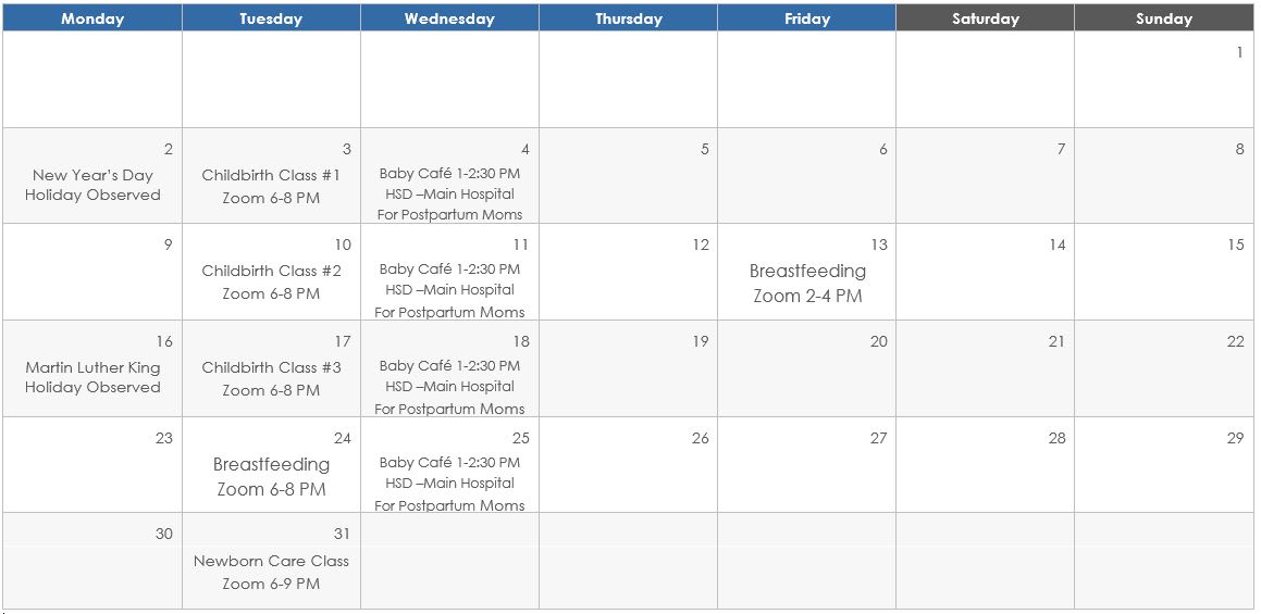 January 2023 Calendar of Events University Health