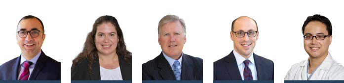 Left to right: Azeem Latib, MD, Director, Montefiore Structural Heart Program at White Plains Hospital and Section Head and Director of Interventional, Cardiology at Montefiore Einstein; Regina Lief, MD, Advanced Heart Failure and Transplant Cardiologist; Robert Michler, MD, Director, Montefiore Cardiac Surgery Program at White Plains Hospital and Surgeon-in-Chief, Montefiore Einstein Health System; Judah Rauch, MD, Director of Cardiac Catheterization; Daniel Wang, MD, Director of Cardiac Electrophysiology