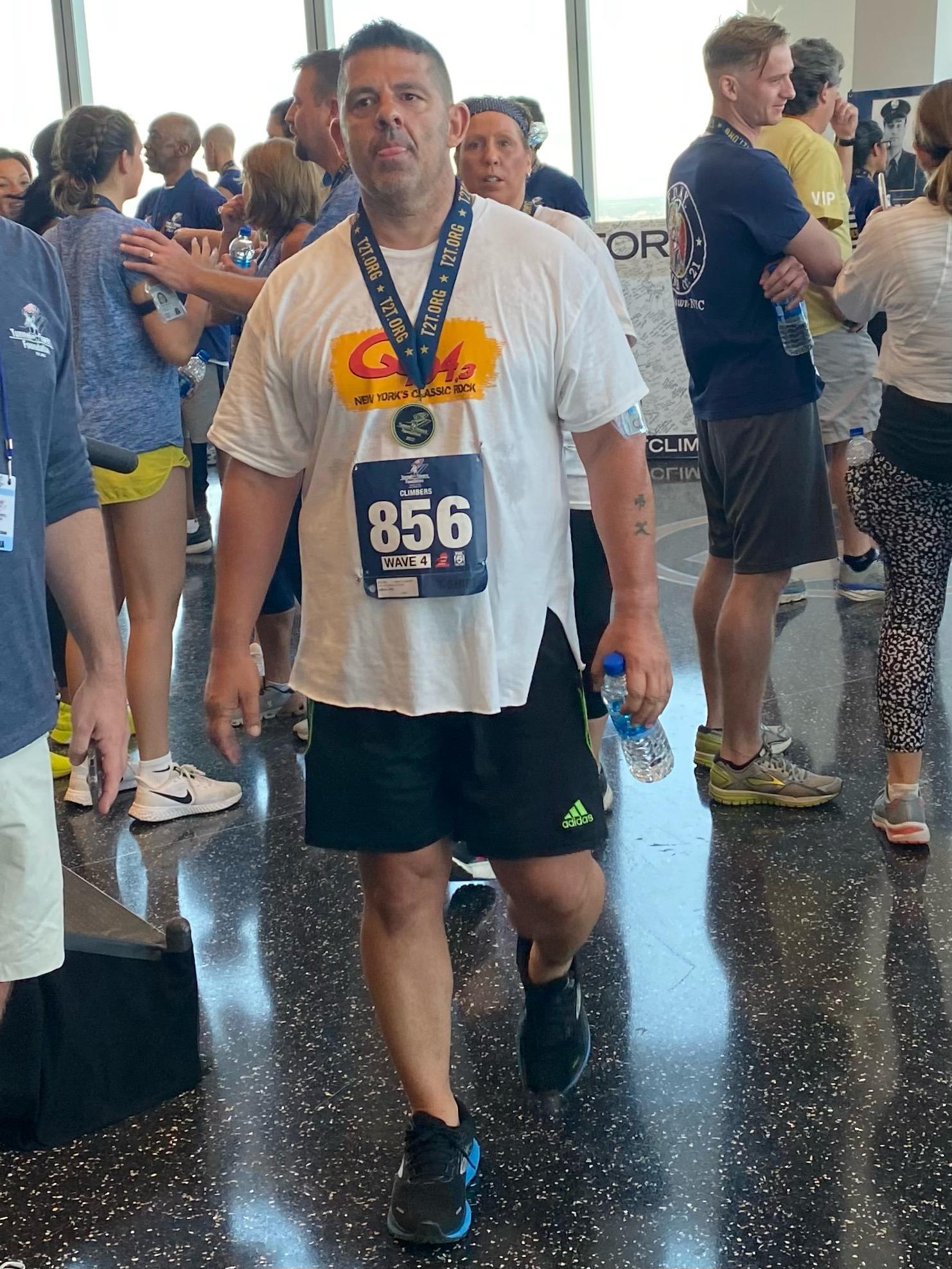 Chris Letizia after completing the tower run at One World Observatory.