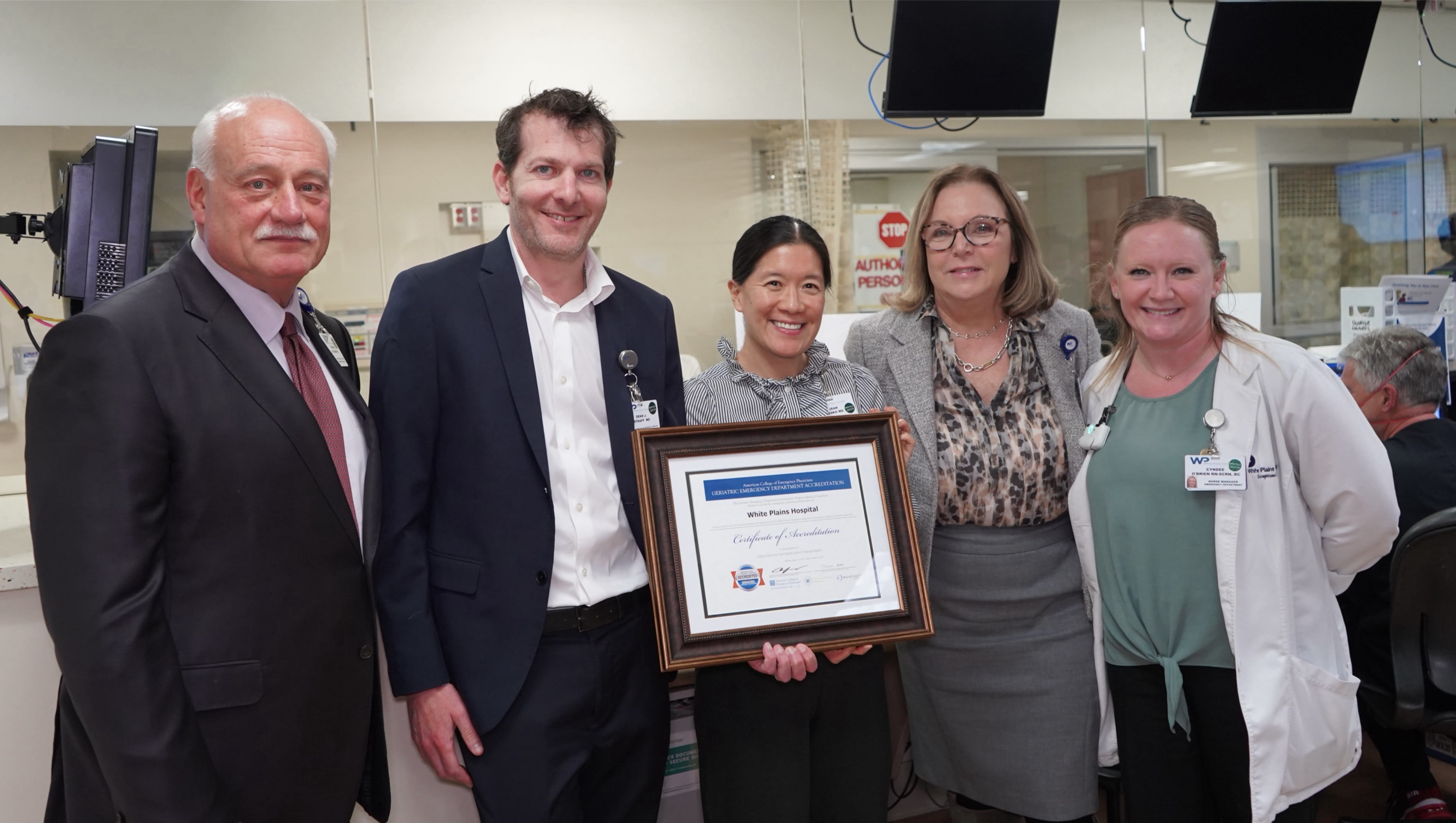 Dr. Michael Palumbo, Chief Medical Officer; Dr. Dean Straff, Director of Emergency Medicine; Dr. Jean Lesko, Associate Director of Emergency Medicine; Leigh Anne McMahon, Executive Vice President of Patient Care Services; Cyndee O'Brien, Emergency Department Nurse Manager