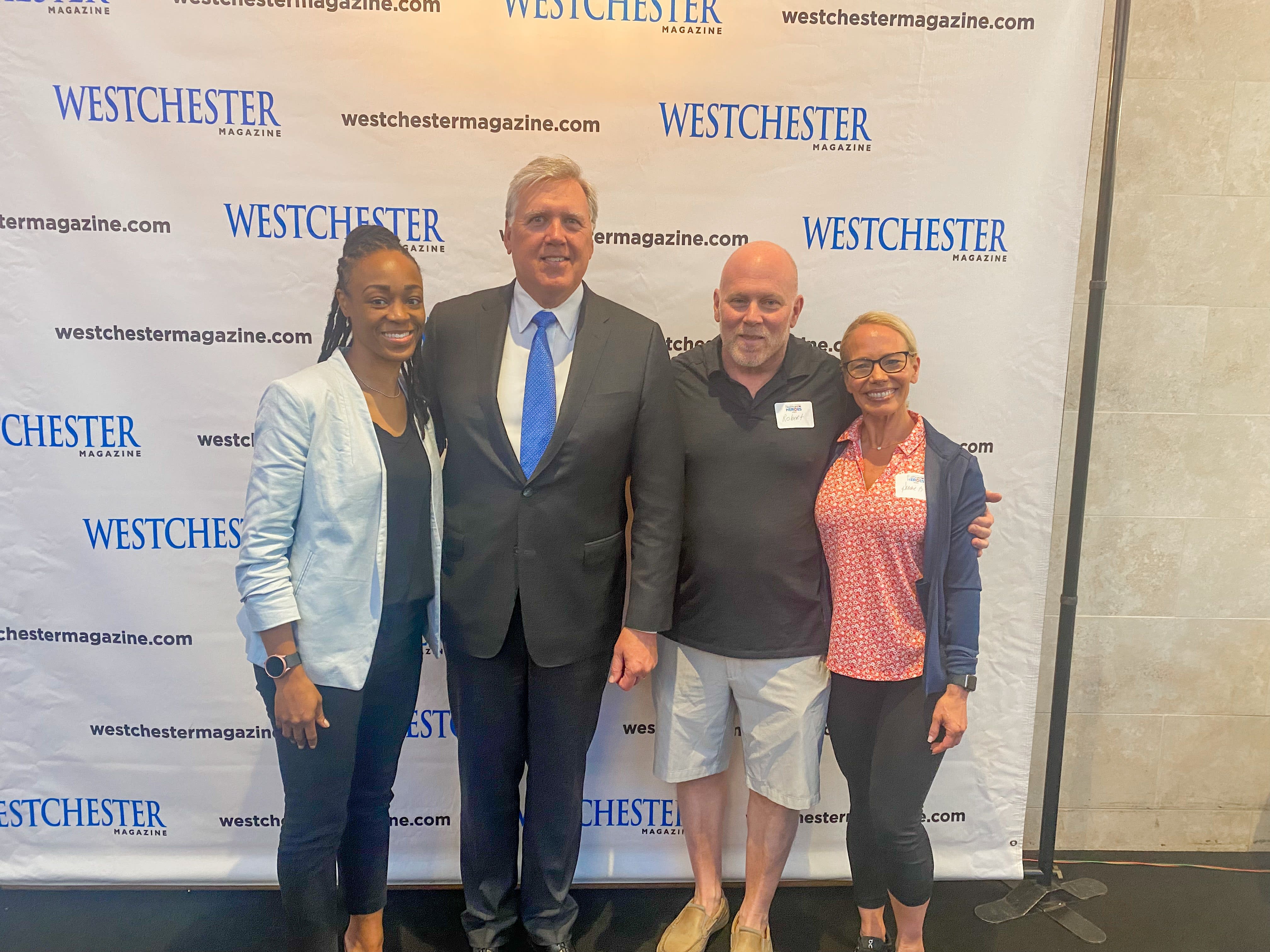 Left to right: Satecha DeFreitas, Lead Physician Assistant, Cardiothoracic Surgery; Dr. Robert Michler; Bisaccia and his sister, at Westchester Magazine’s Healthcare Heroes Awards Luncheon