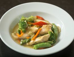 Thai-style chicken curry in a bowl