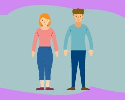 Illustration of a man and a woman standing side by side.