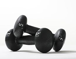 A set of five-pound hand weights.