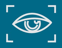 An eye surrounded by brackets. Illustration.