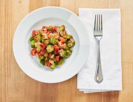 Spicy okra in a bowl.