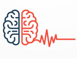 Brain with a heart monitor line coming out one side.