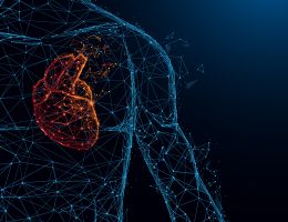 Illustration of a heart in a man's chest.