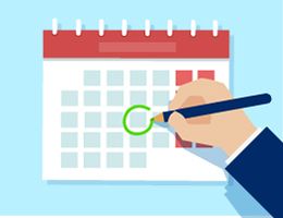 A hand with a pencil circles a date on a calendar. Illustration.