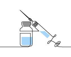 An illustration of a vaccine vial and a syringe.