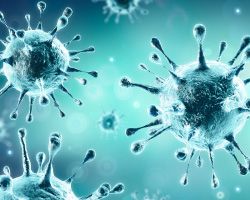 A digital representation of the virus that causes COVID-19.