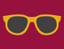 Yellow sunglasses on a red background. Illustration.