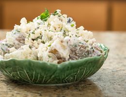 Bowl of Greek potato salad