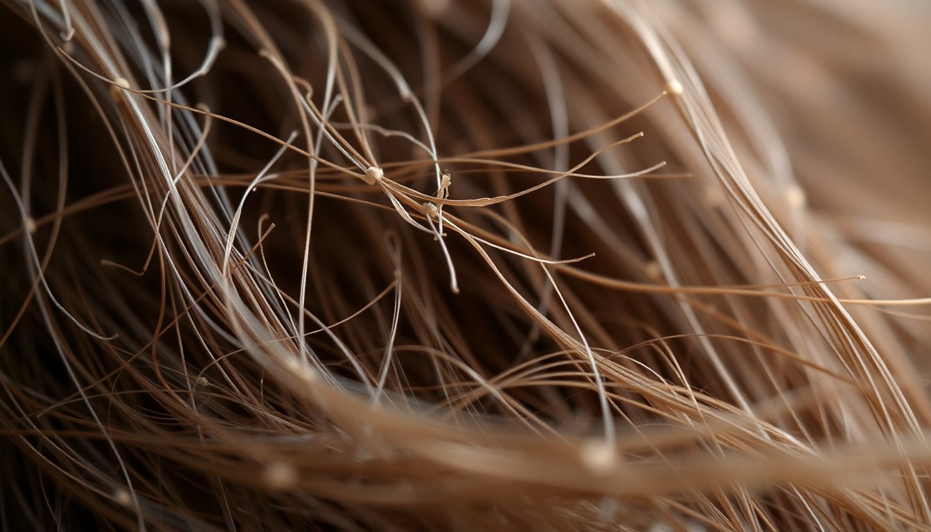 Capelli secchi e opachi danneggiati dal cloro, texture ruvida, close-up di ciocca fragile