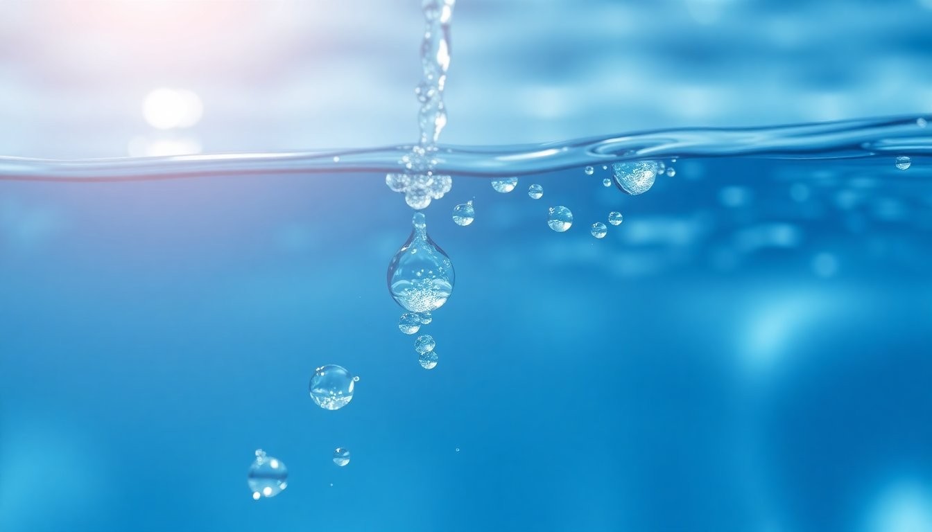 Getto di acqua cristallina e pulita che sgorga, filtrazione a strati visibili, benessere e freschezza