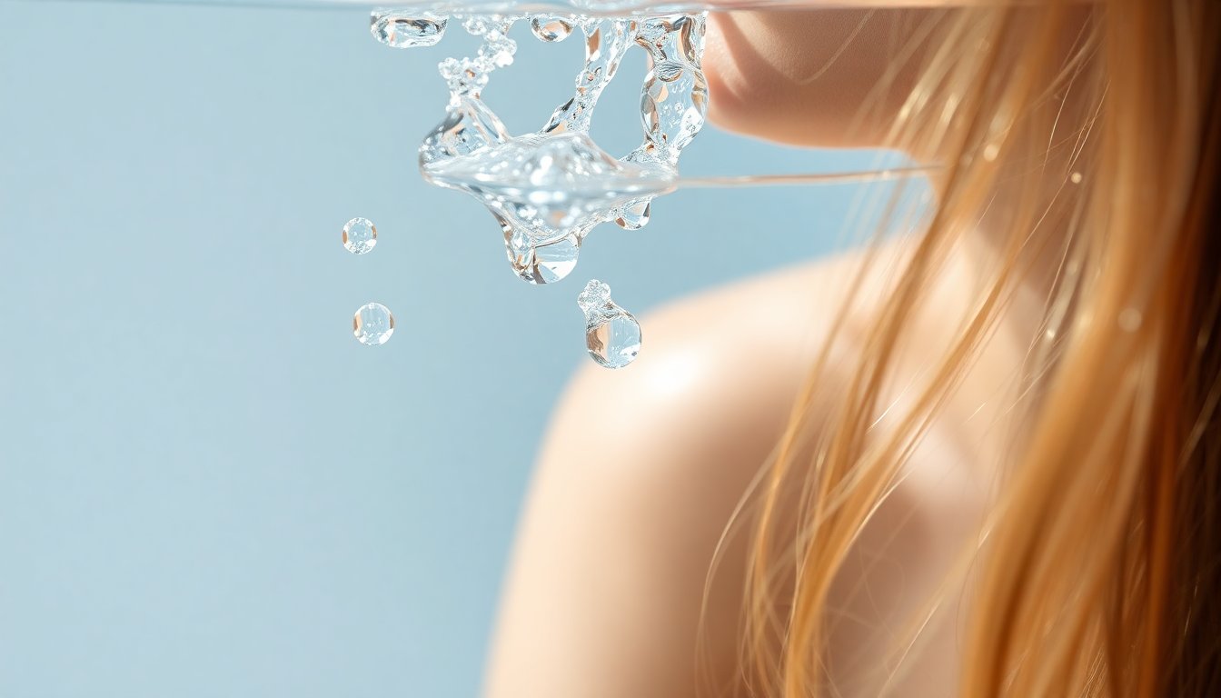 getto di acqua cristallina e pura che scorre da un soffione doccia moderno, con riflessi luminosi