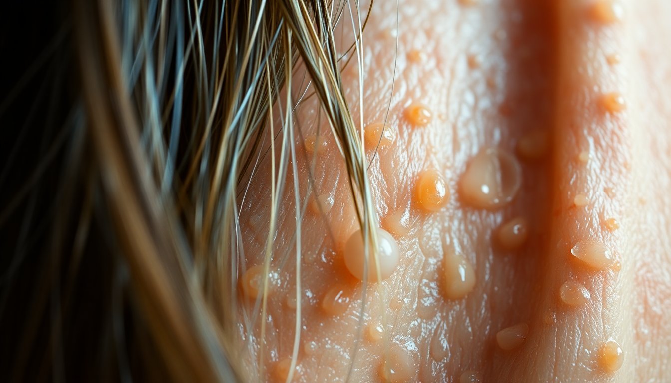 Close-up di pelle irritata e capelli fragili danneggiati dagli additivi chimici nell'acqua della doccia