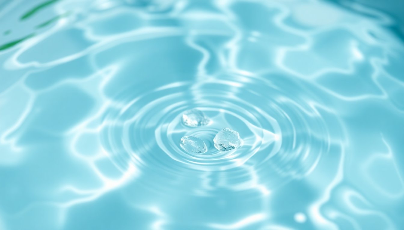 acqua cristallina trasparente che scorre dolcemente, simbolo di purezza e protezione della pelle, wellness lifestyle