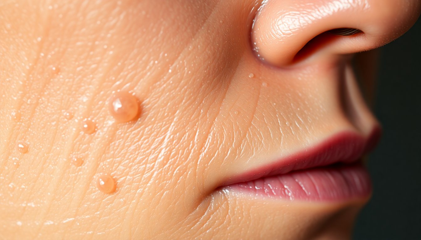 Pelle grassa e lucida con accumulo di sebo causato da acqua calcarea