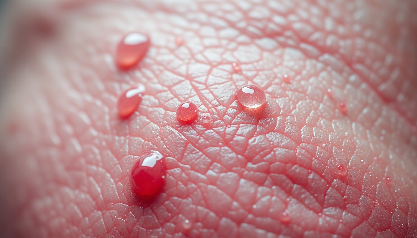 Primo piano della pelle irritata con arrossamenti dopo doccia calda in stile editoriale scientifico
