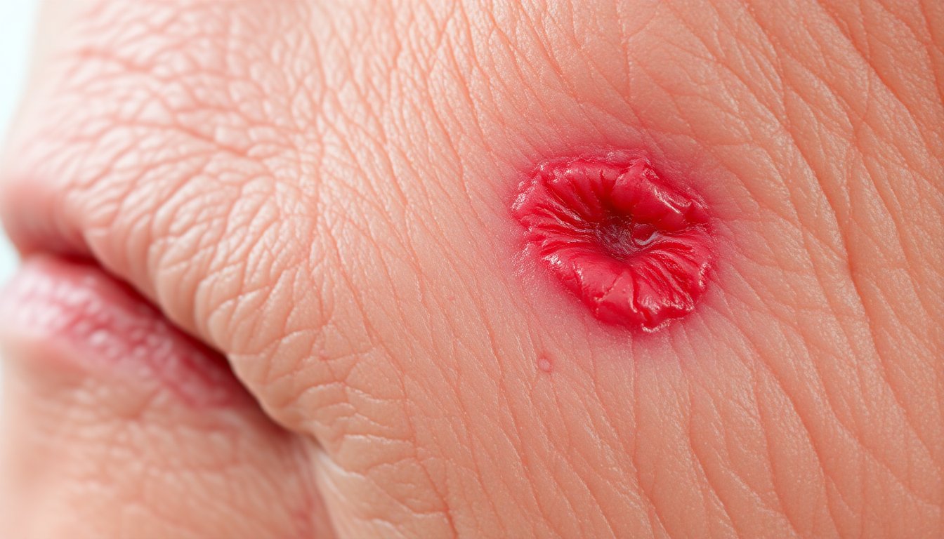 Close-up sulla pelle con irritazione da contaminanti chimici, arrossamento e sensibilizzazione dell'epidermide