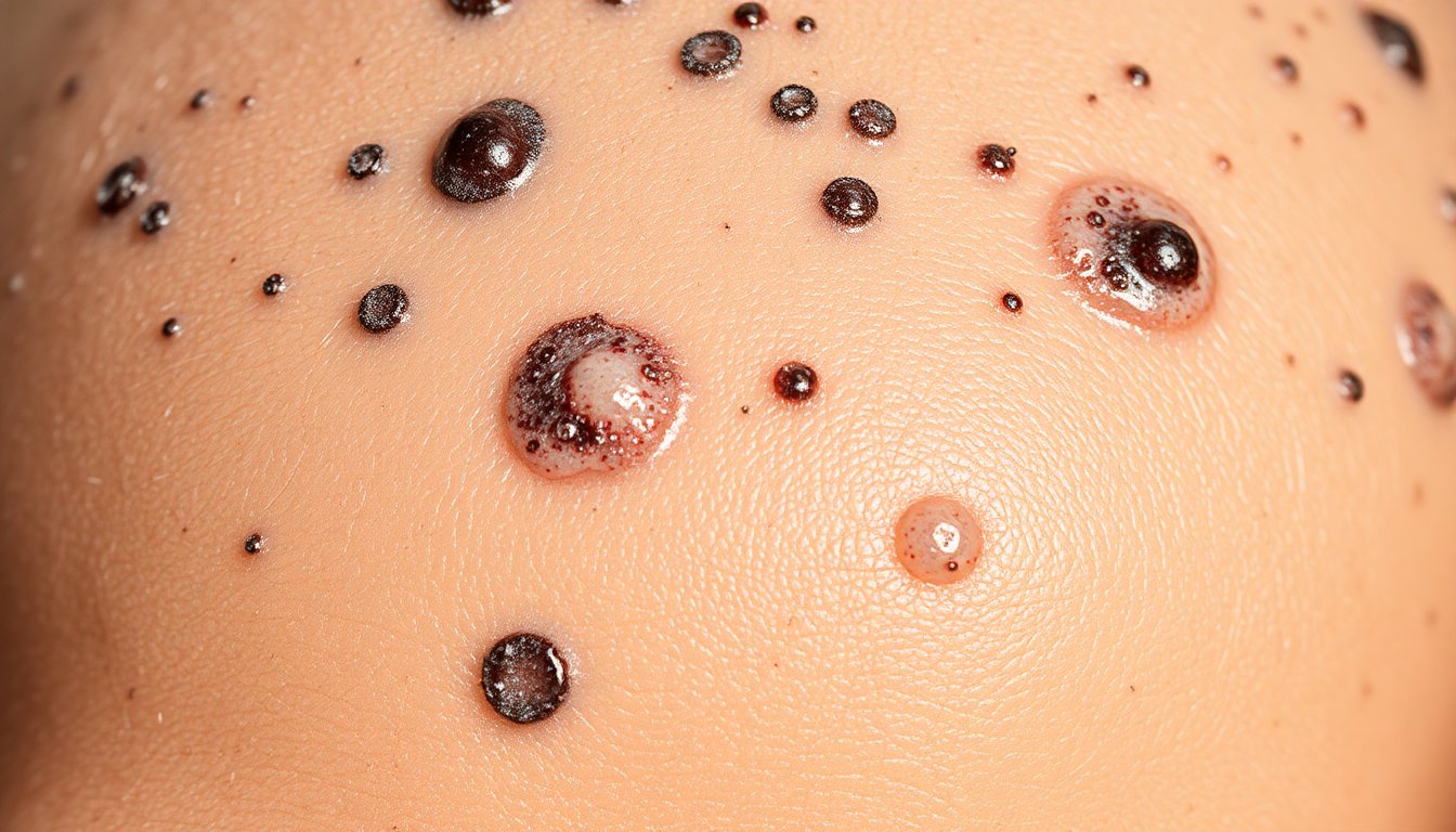 Close-up della pelle irritata a causa di calcare e cloro nell’acqua della doccia, texture ruvida e arrossata