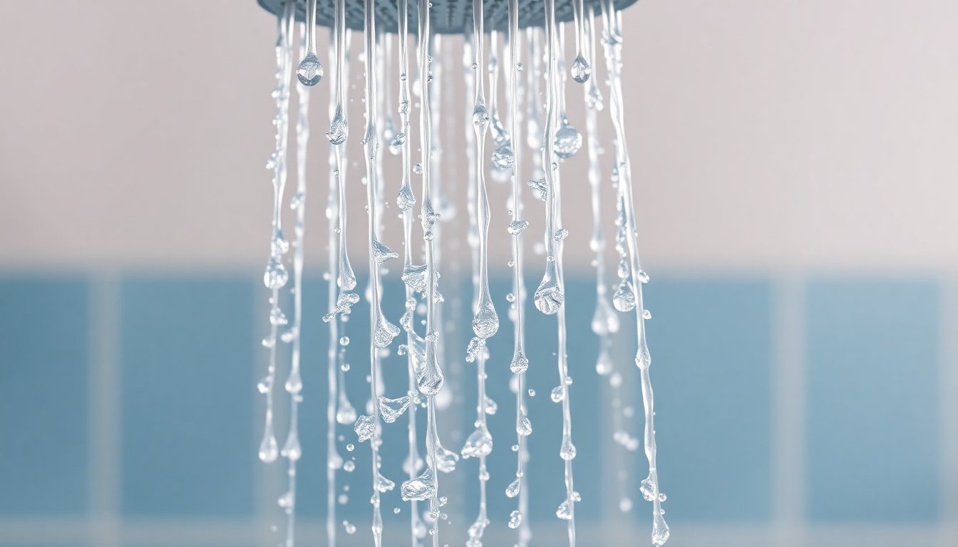 Acqua cristallina pulita che scorre, filtrazione a stadi che elimina minerali e contaminanti, gocce di acqua pura