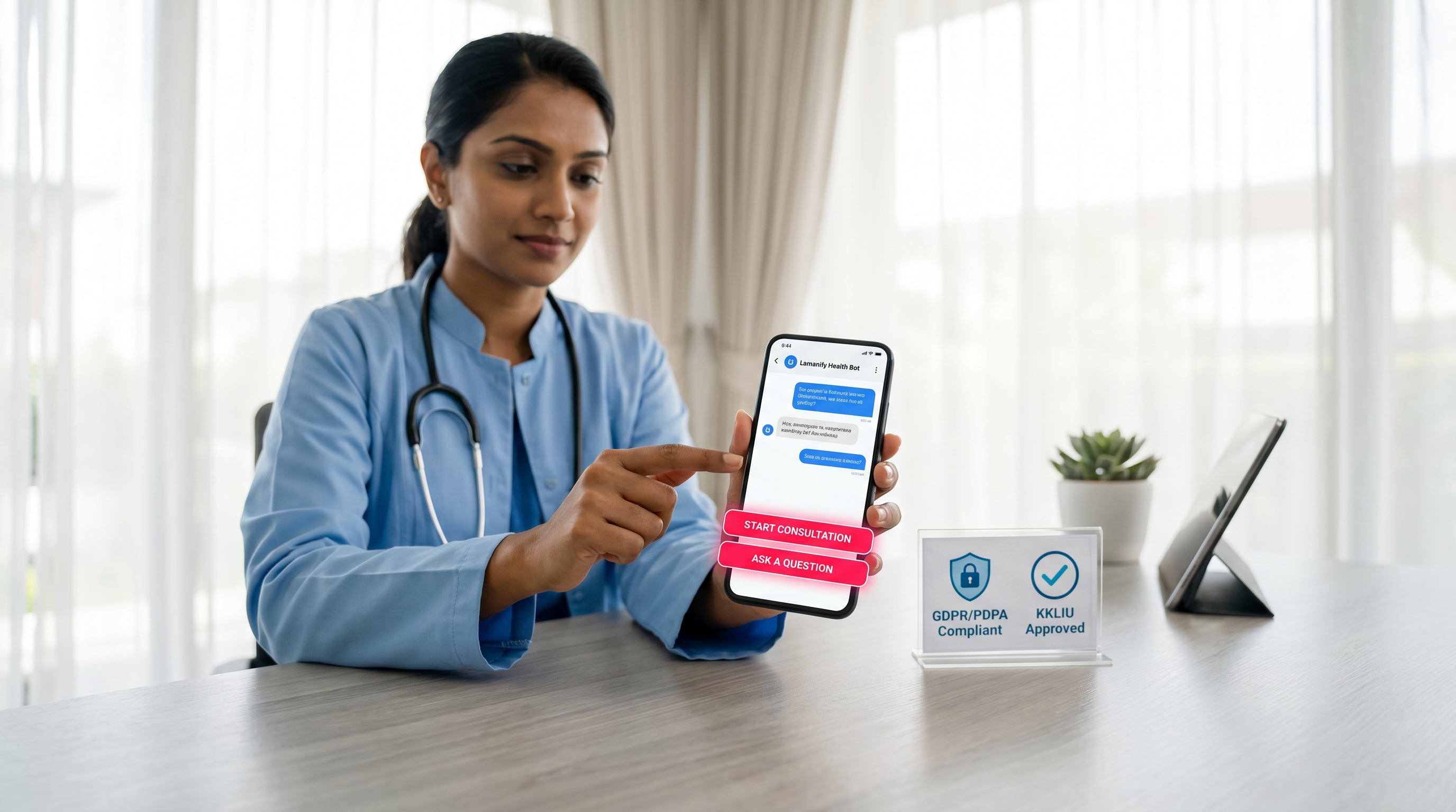 Clean workflow diagram showing patient inquiry, AI receptionist, and appointment booking.