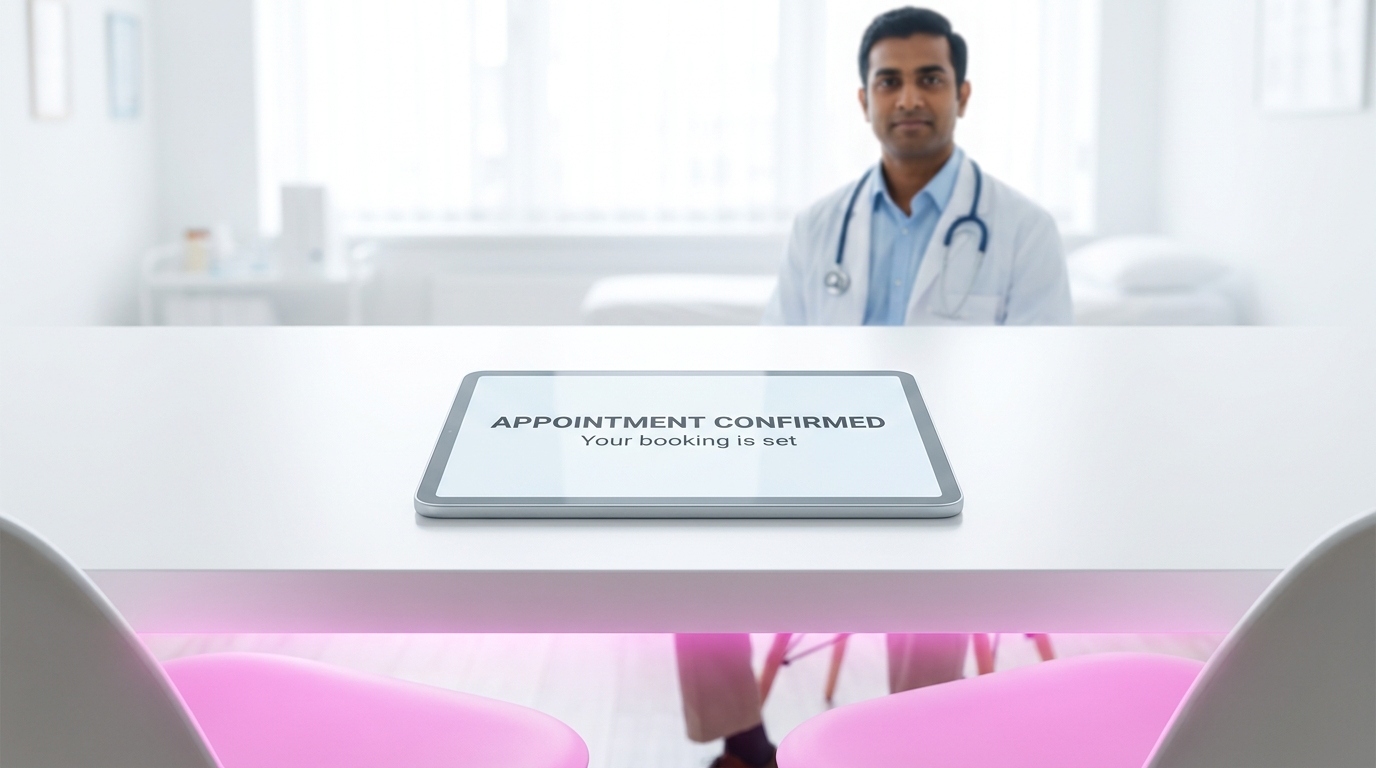 Centralized clinic website hub showing a confirmed patient appointment notification.