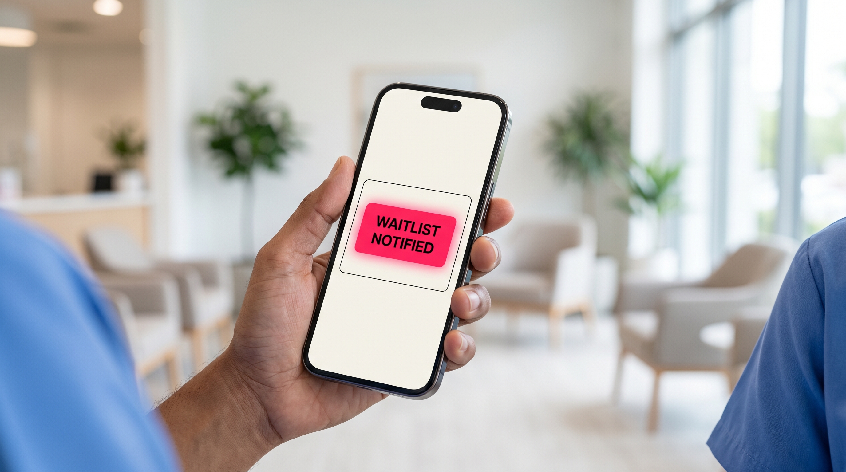 An automated digital waitlist system notifying the next patient of an available medical appointment.