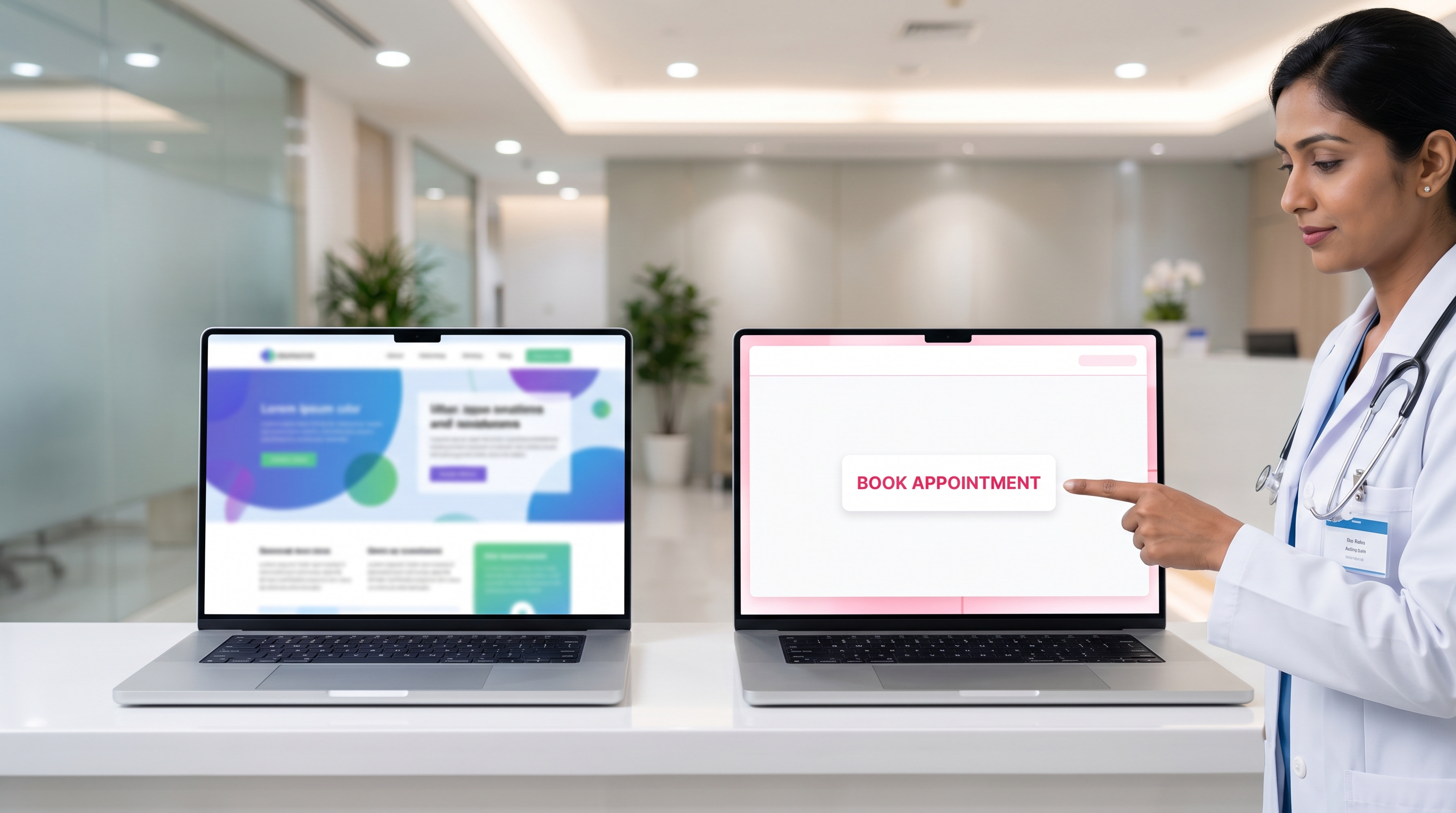 Comparison of a generic clinic homepage versus a high-converting dedicated service landing page.