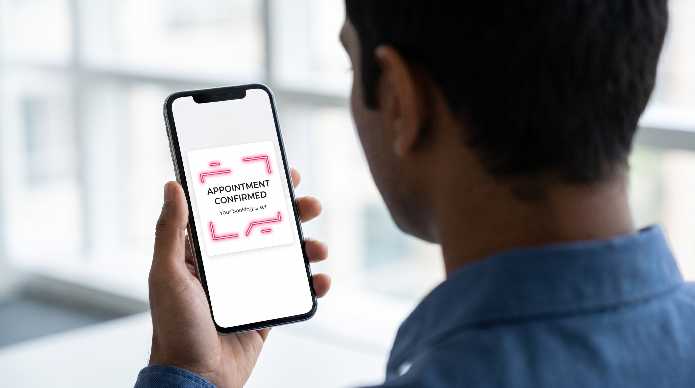 Smartphone screen showing a clean clinic appointment confirmation display