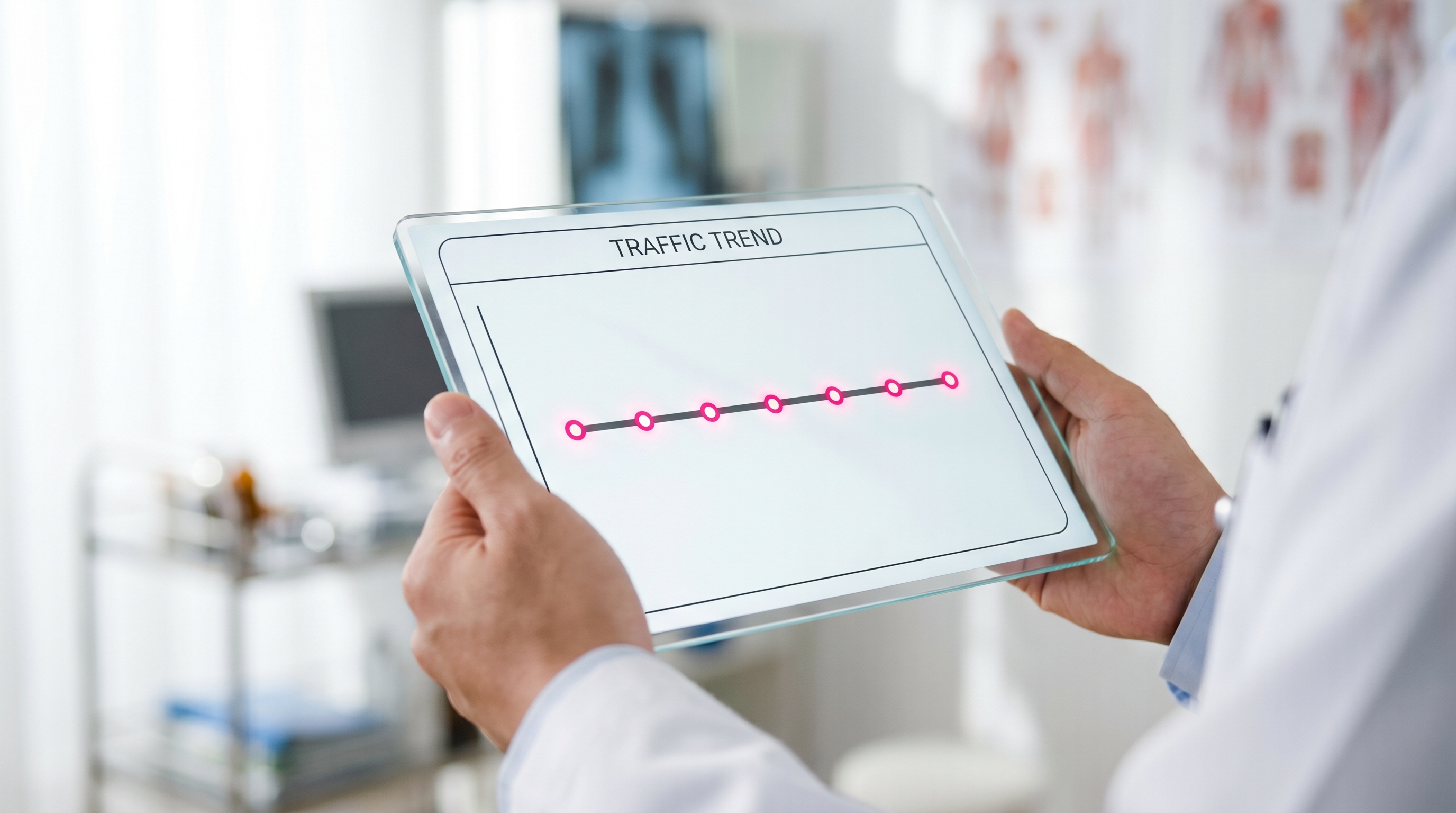 Digital dashboard showing stagnant website traffic data