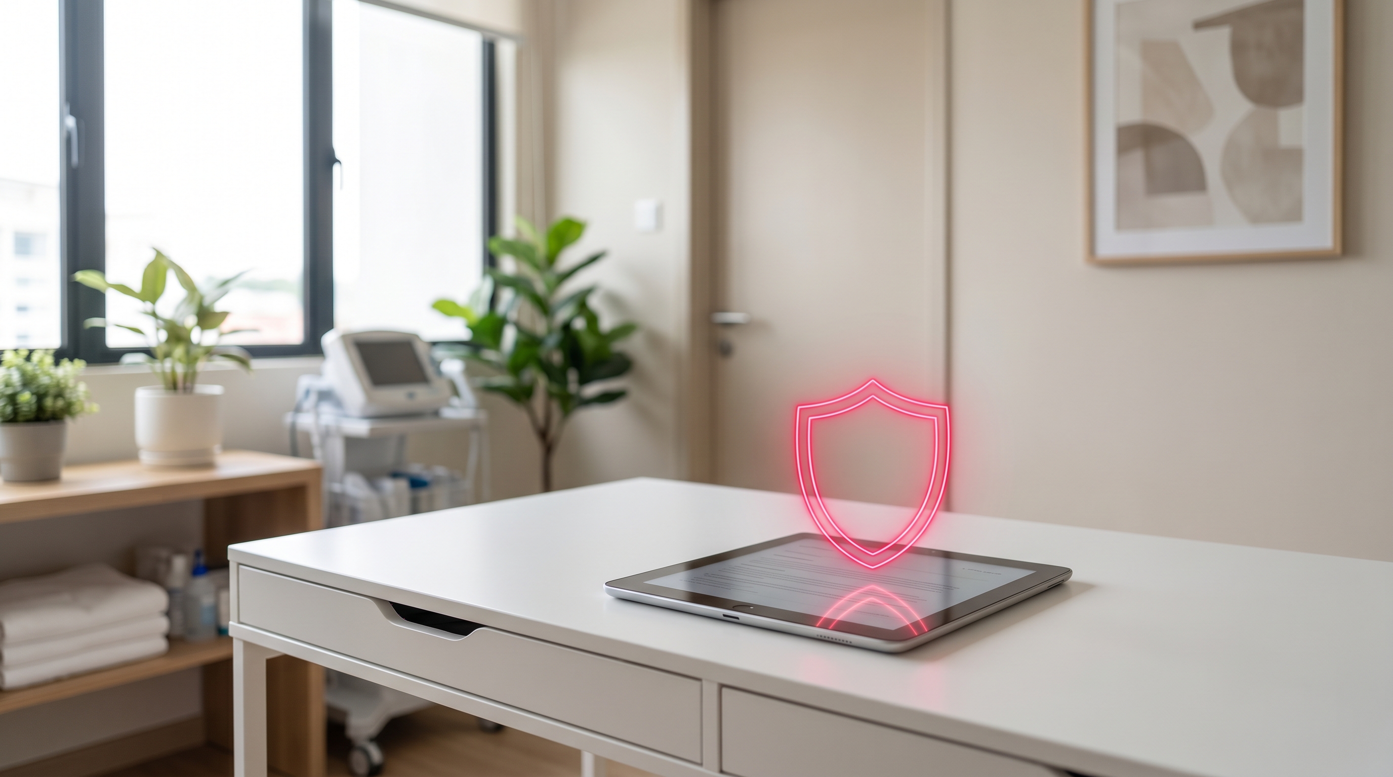 Digital security shield representing patient data protection and compliance
