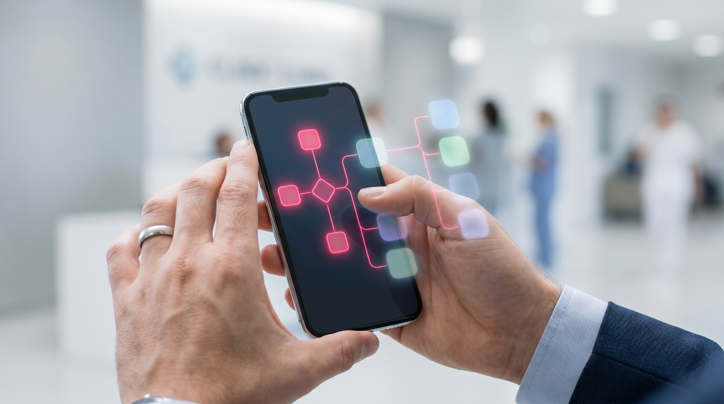 AI chatbot interface managing digital patient triage in a modern clinic