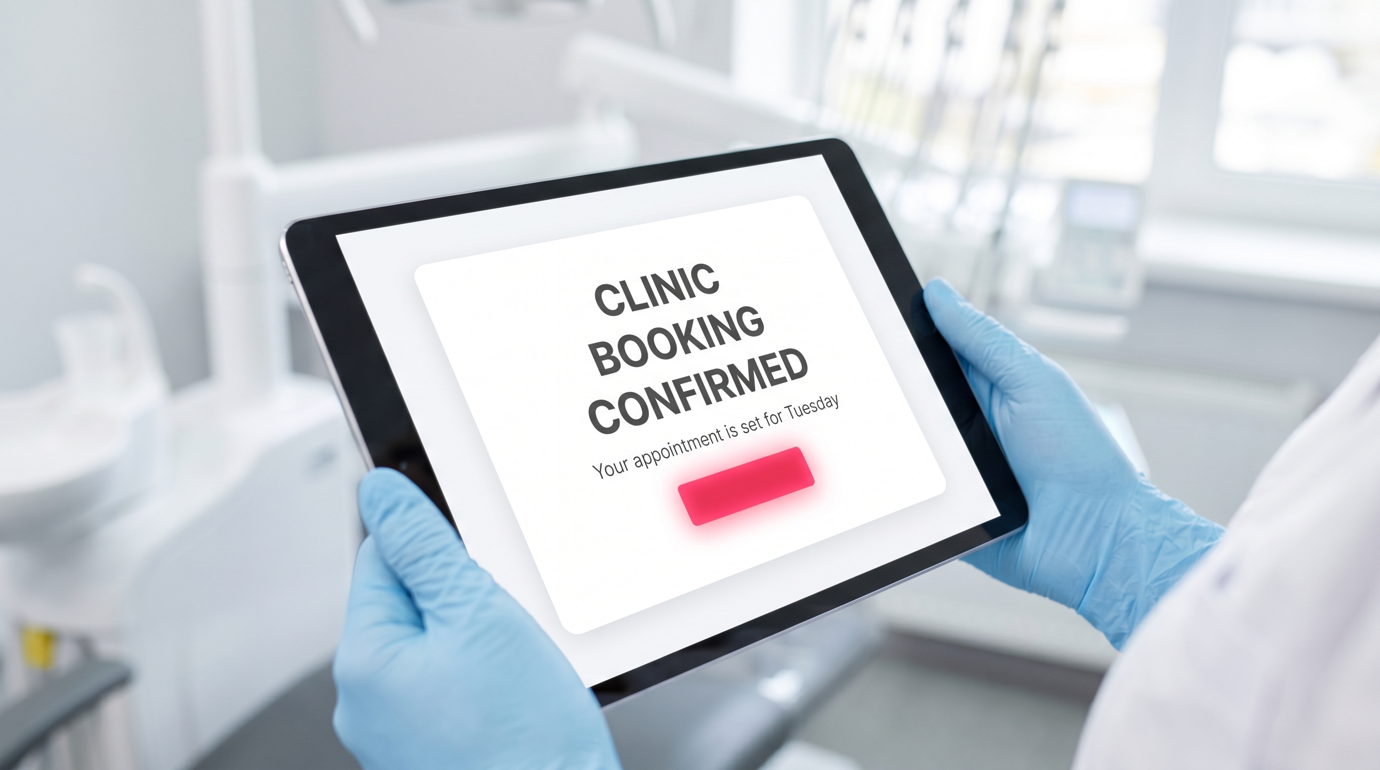 A patient receiving a booking confirmation on a modern, optimized clinic website.