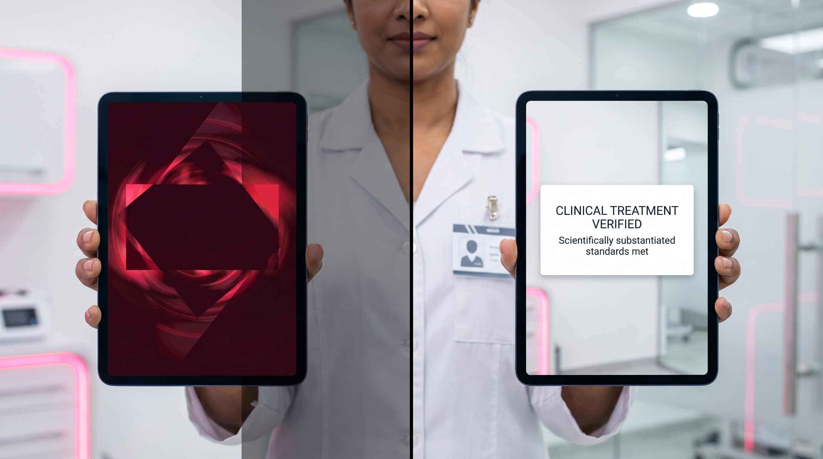 Comparison between rejected and approved healthcare advertisements showing compliance success.