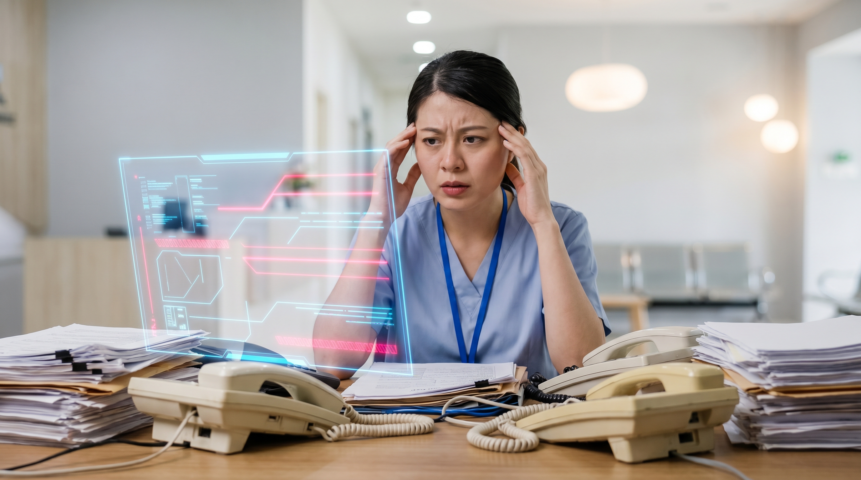 Contrast between manual administrative chaos and automated clinic efficiency
