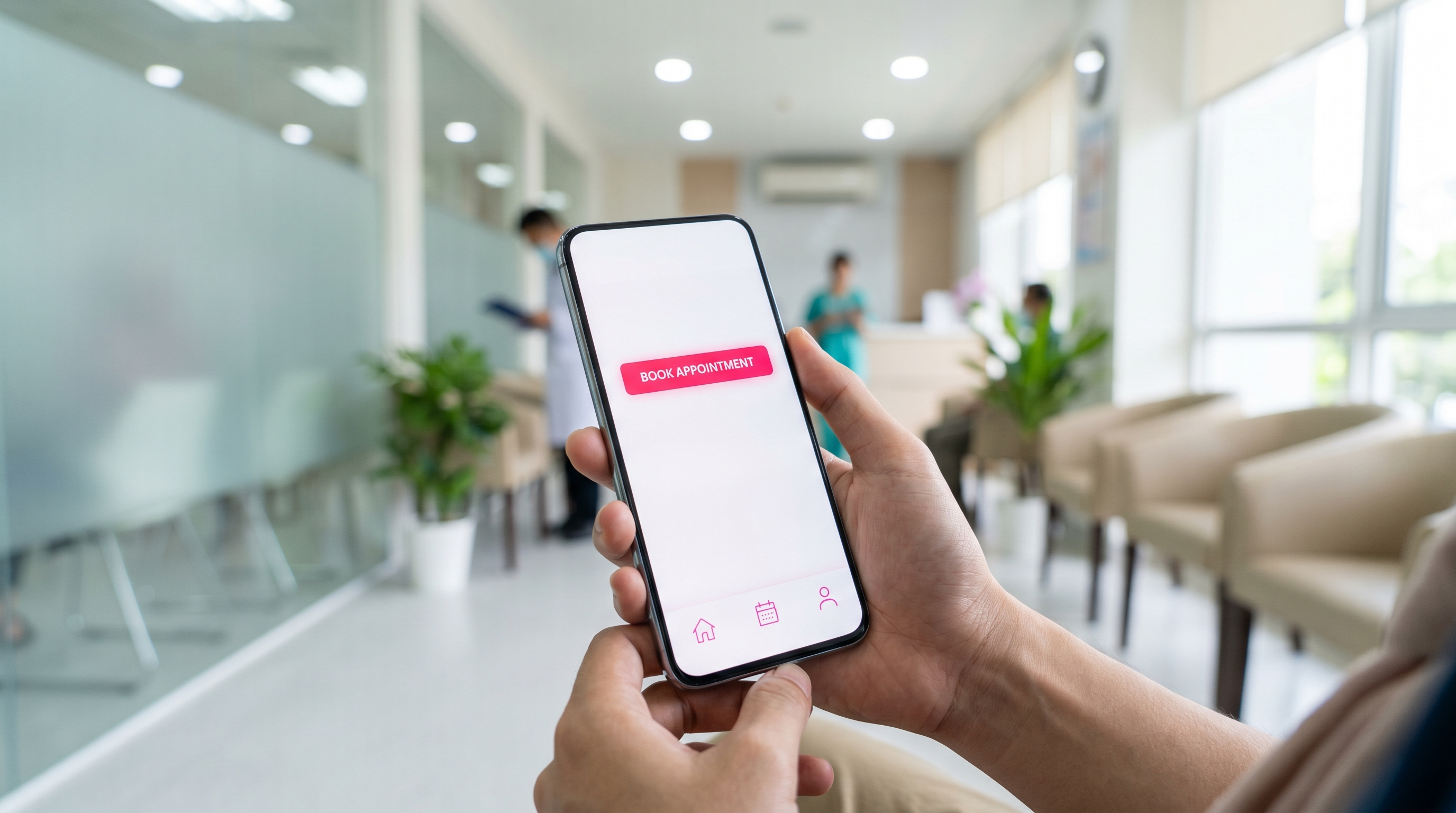 Mobile-first virtual clinic booking interface on a smartphone