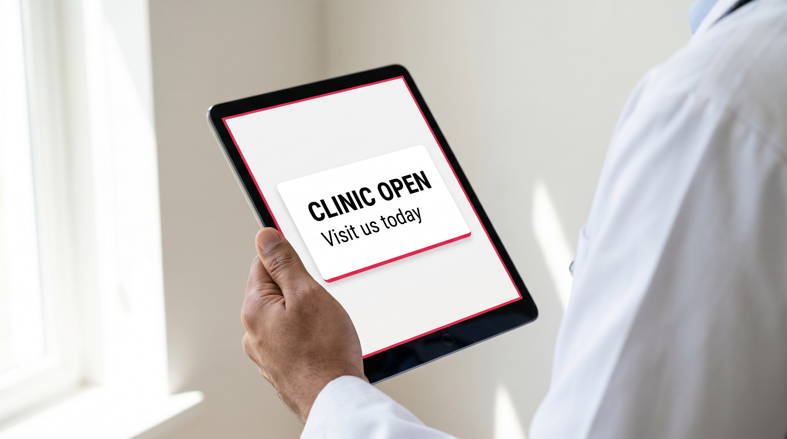 Optimized digital clinic profile on a tablet screen.