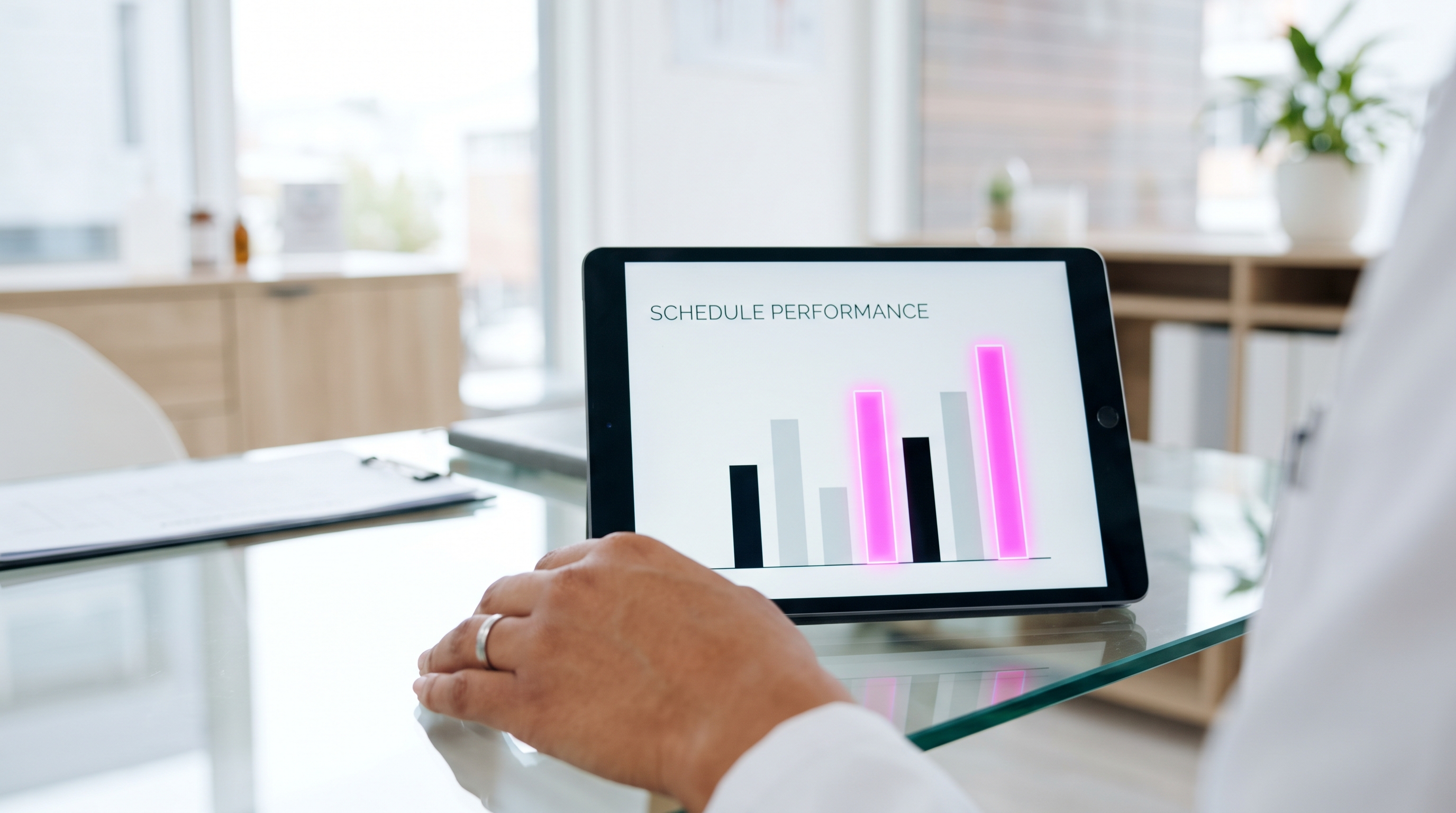 Digital dashboard showing clinic scheduling efficiency metrics.