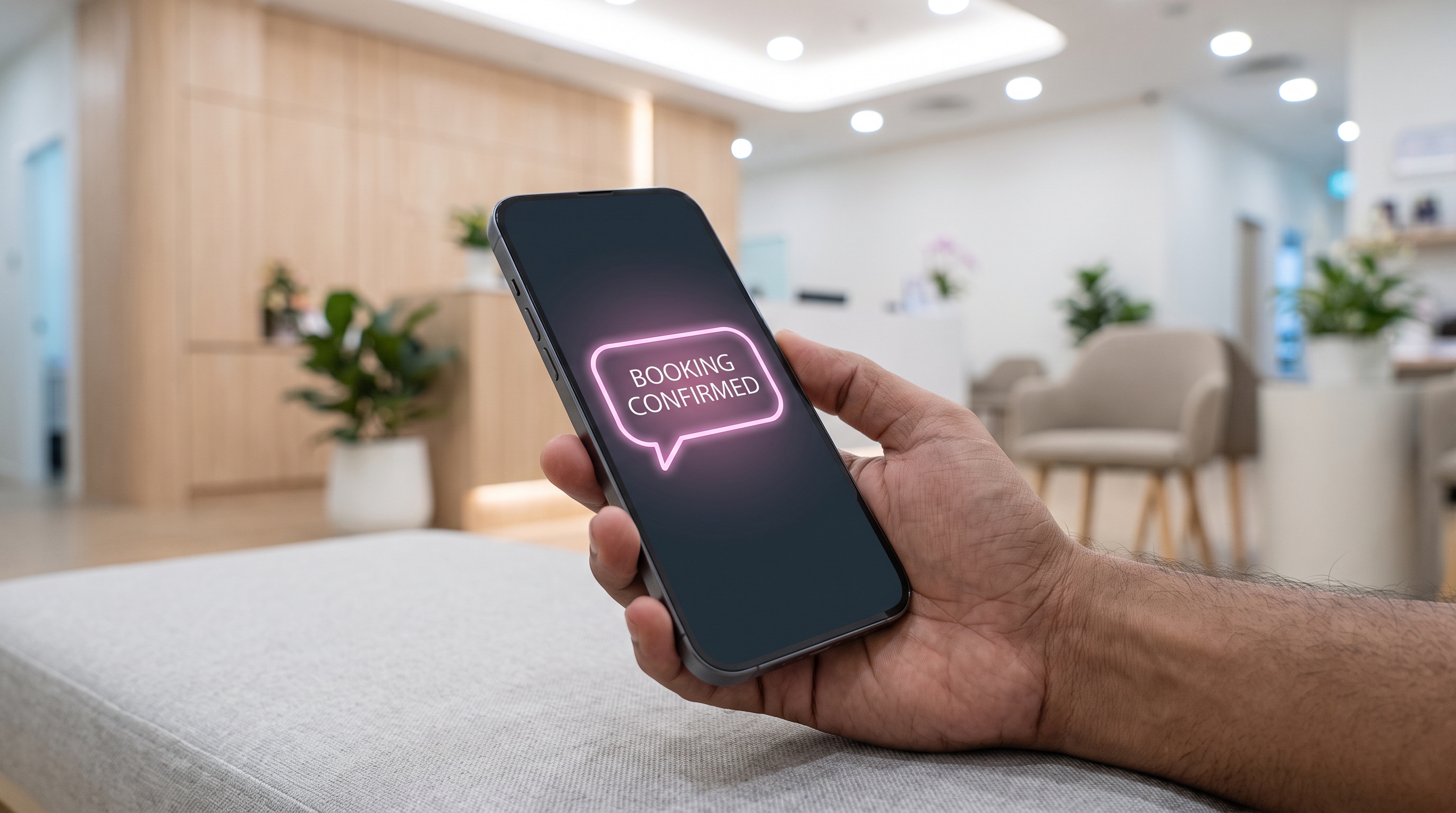 Patient using an AI chatbot for an easy, after-hours clinic appointment booking.