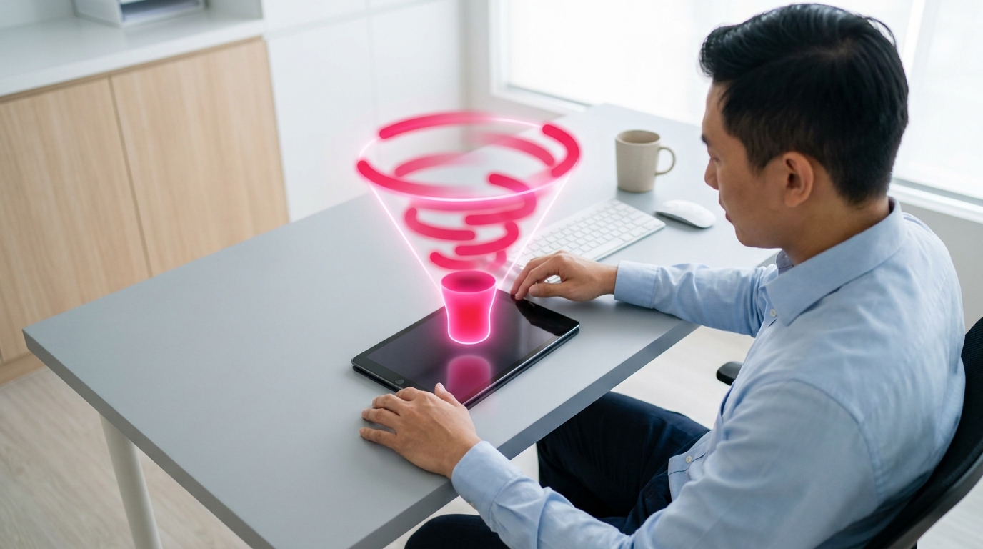Conceptual visualization of high-intent patient acquisition funnel in a clinic environment.