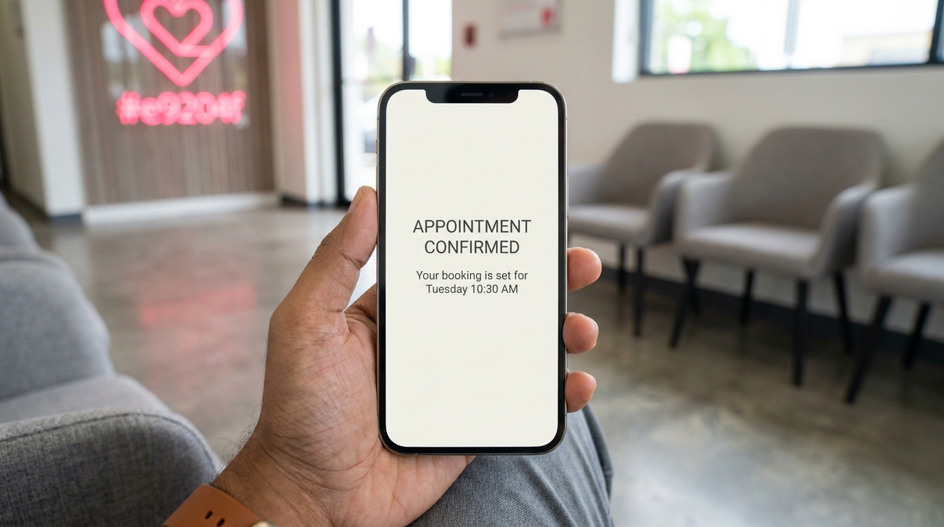 A patient checking an automated appointment confirmation on their smartphone.