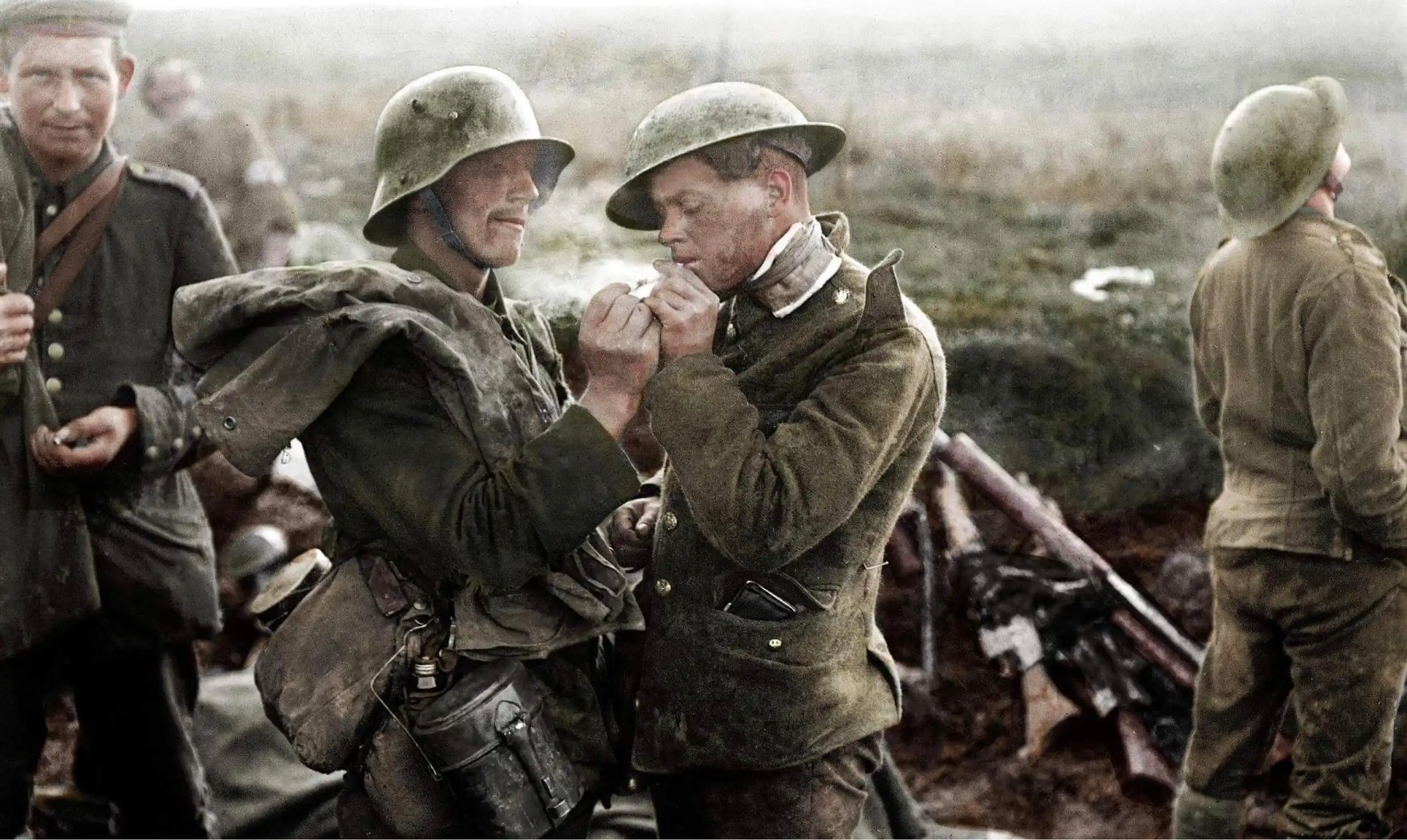 A German and British Soldier Share a Cigarette During The Christmas Truce of 1914 image