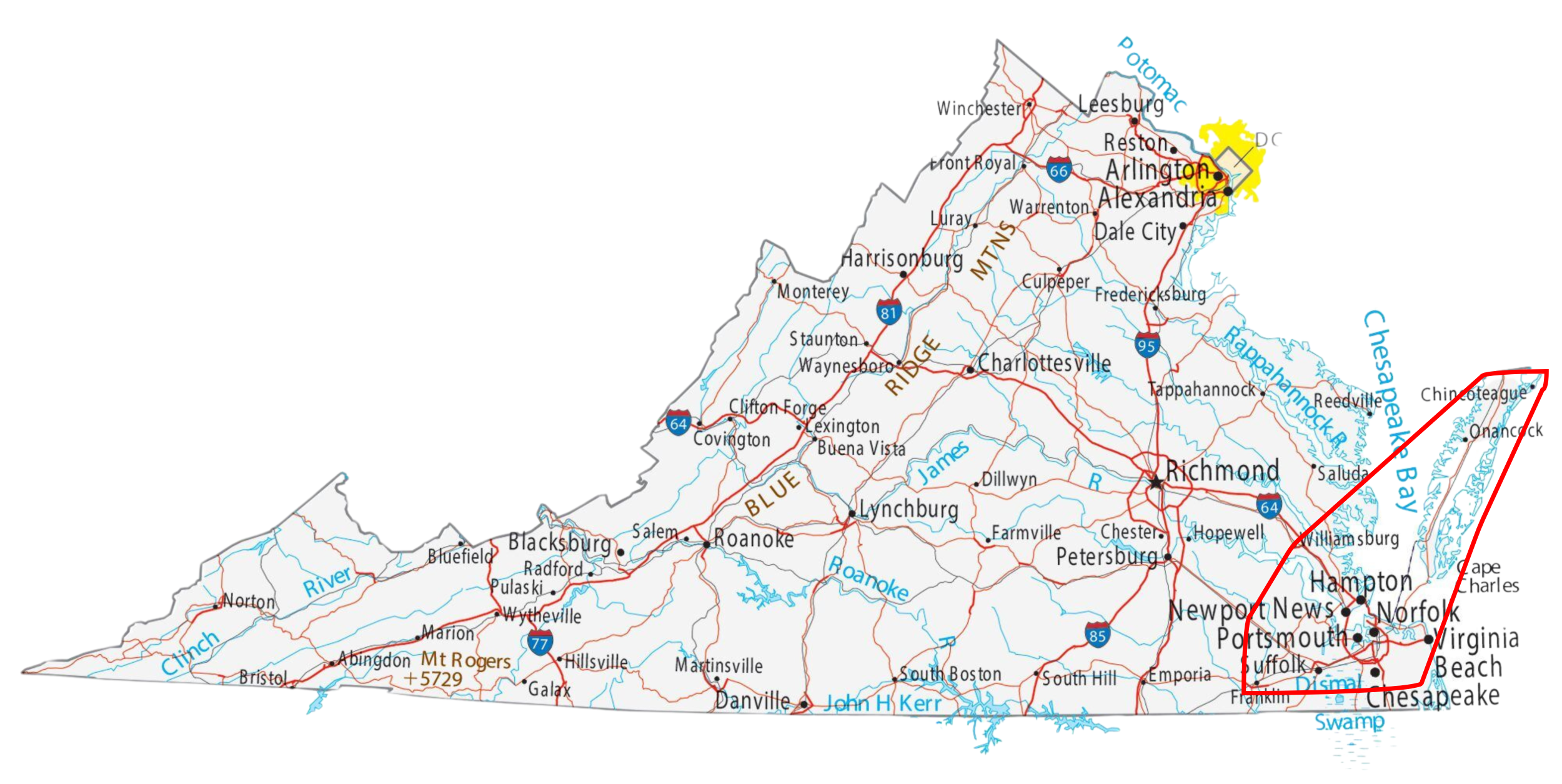 Hampton Roads Team coverage map