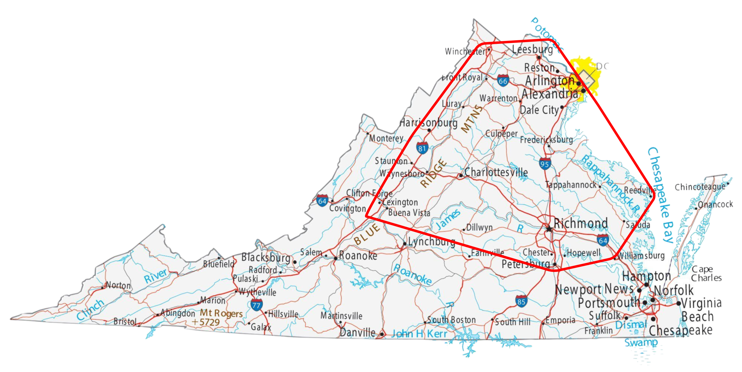 Central Virginia Team coverage map