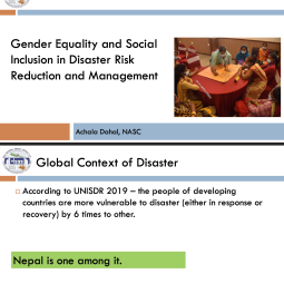 Gender Equality and Social Inclusion in Disaster Risk Reduction and Management